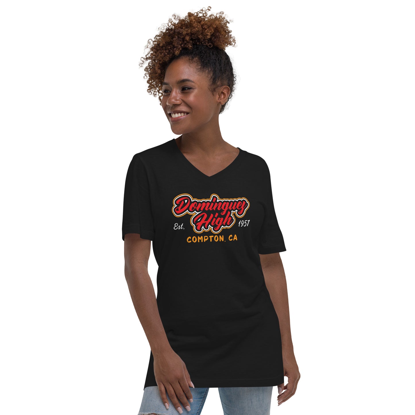 Dominguez High Est. 1957 Black V-Neck Unisex T-Shirt