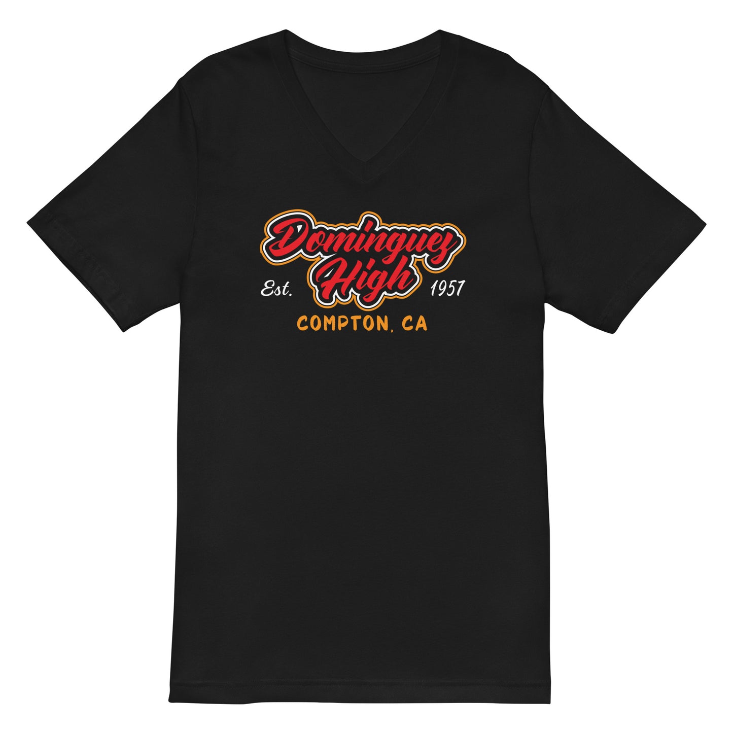 Dominguez High Est. 1957 Black V-Neck Unisex T-Shirt